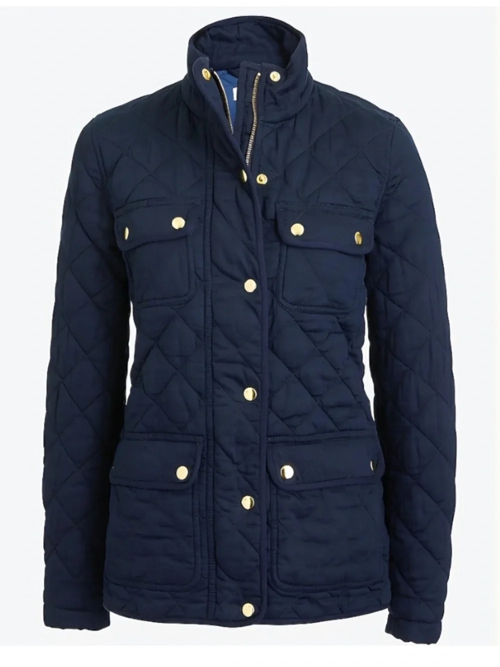 J. Crew Quilted Navy Jacket with Gold Hardware